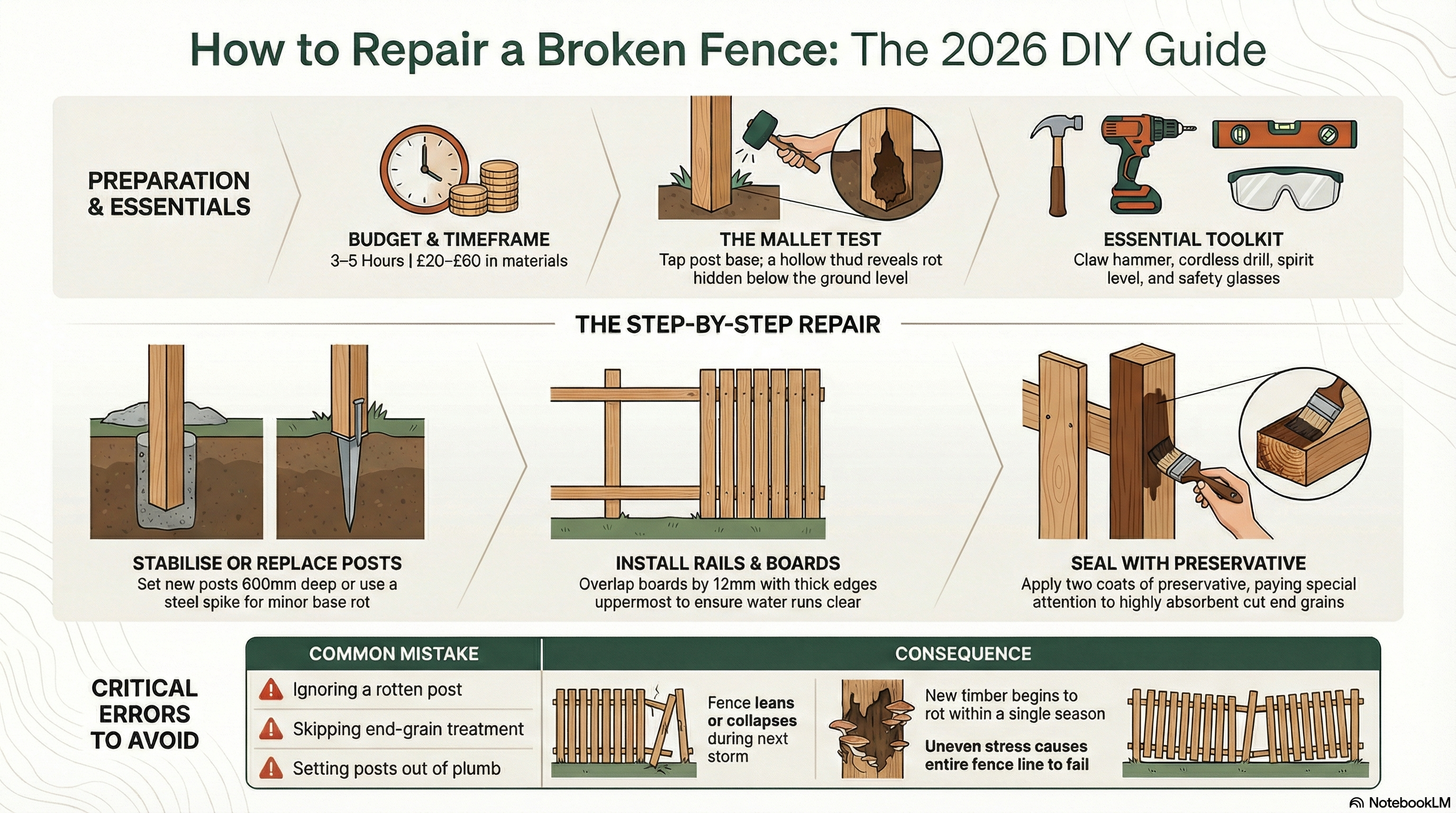 How to repair a broken fence infographic – step-by-step visual guide 2026