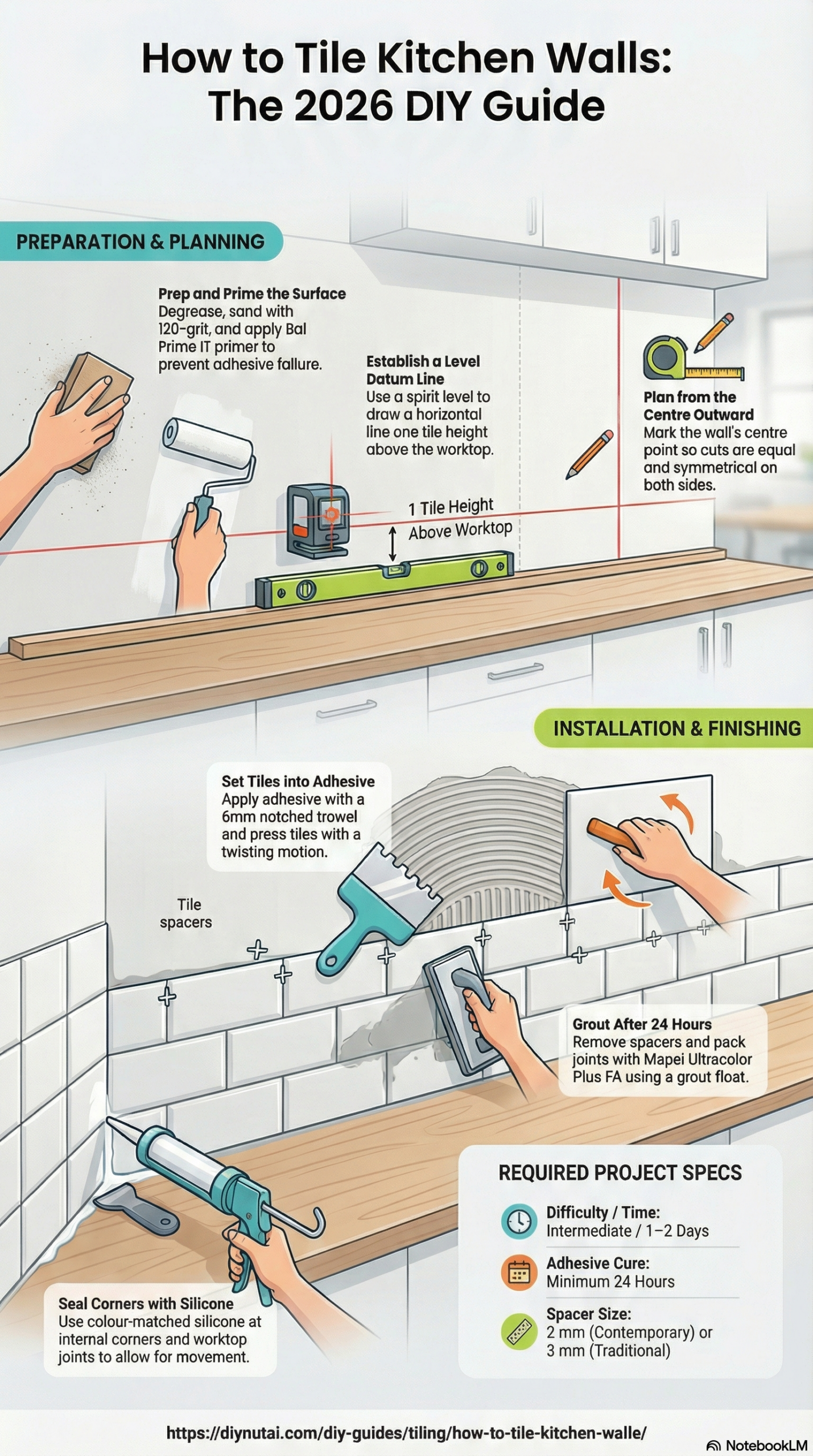 How to Tile Kitchen Walls infographic – step-by-step visual guide