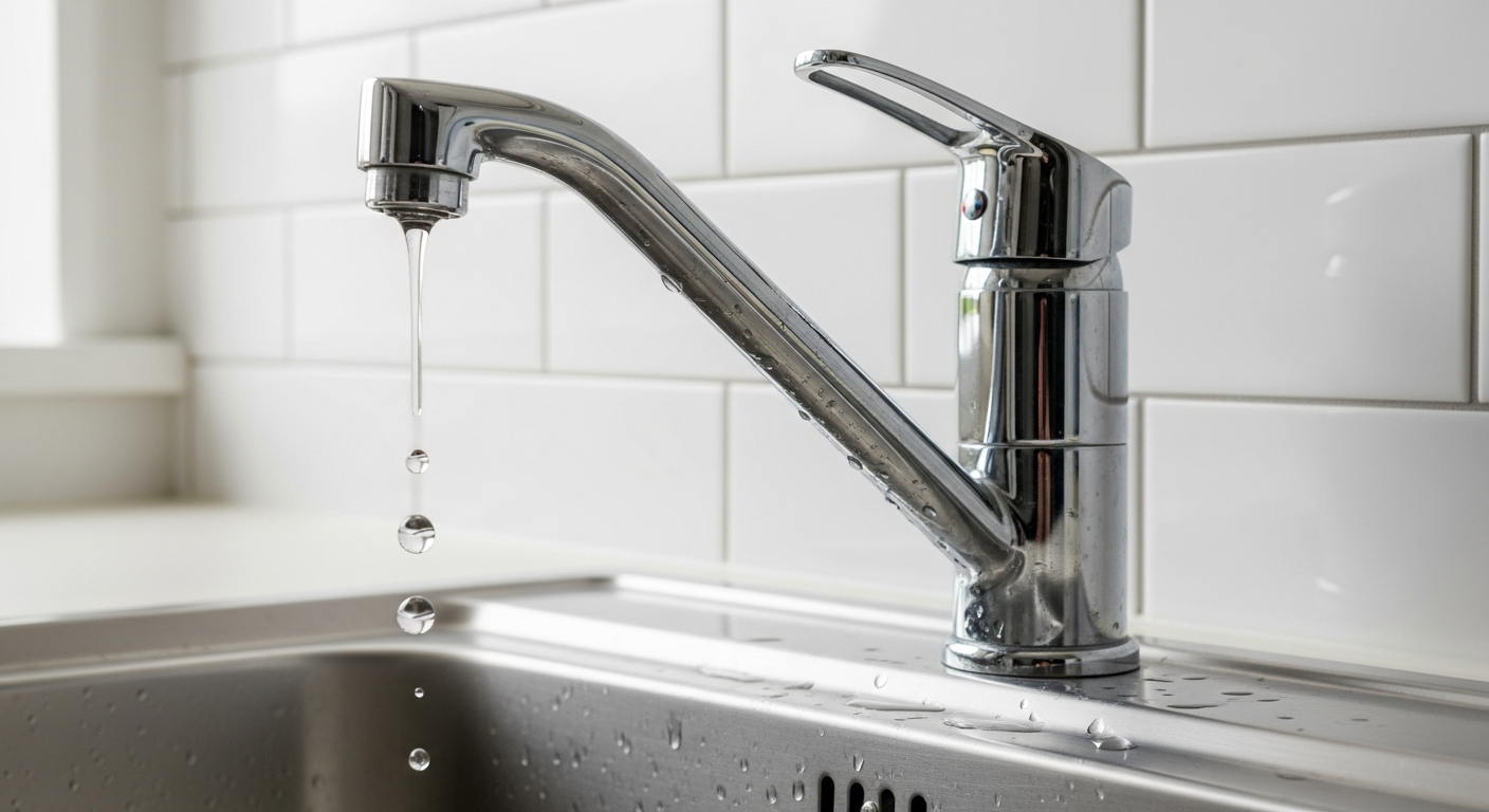 Hands using a screwdriver to remove a chrome tap handle
